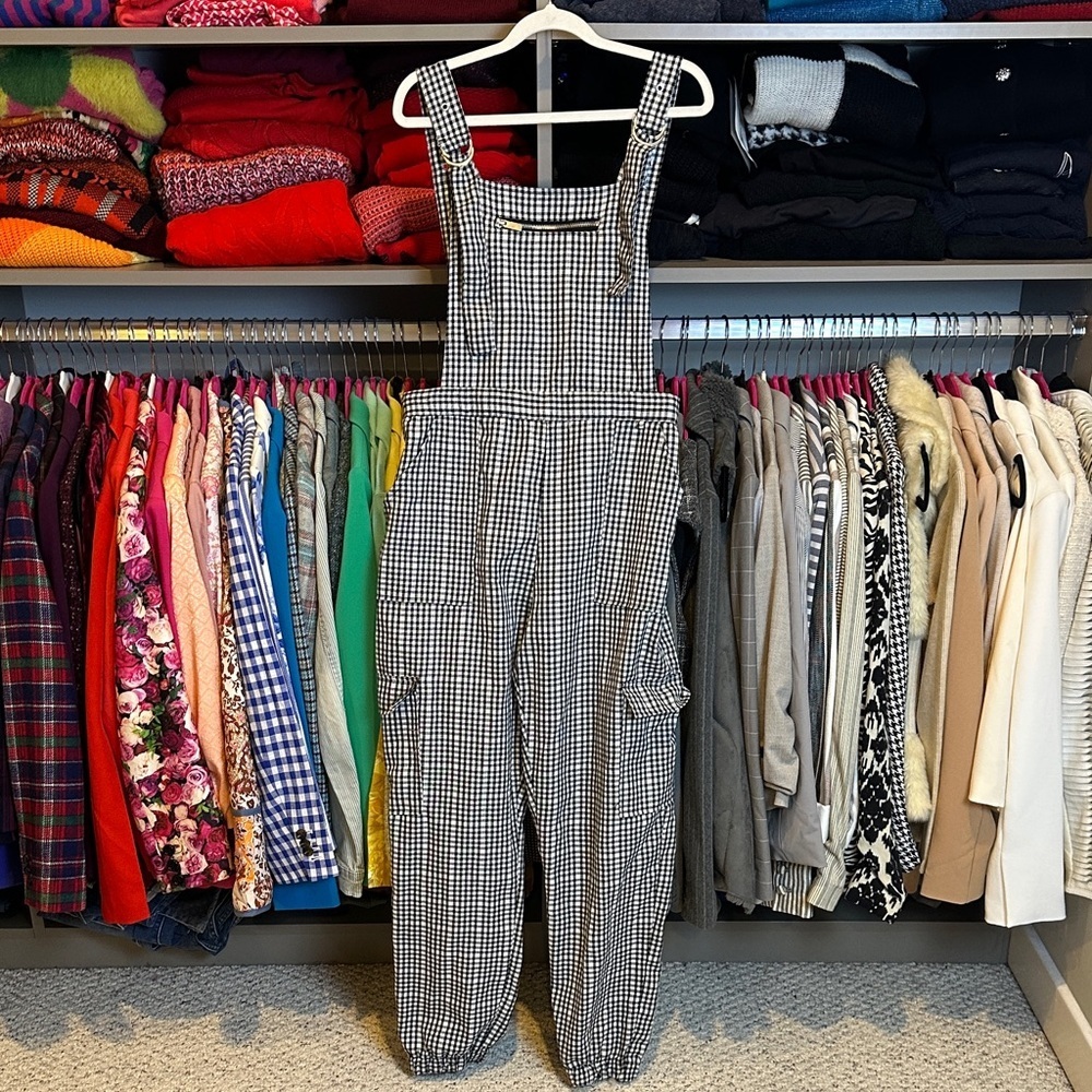 Rue21 black/white gingham adjustable strap elastic waistband jogger jumpsuit  XL